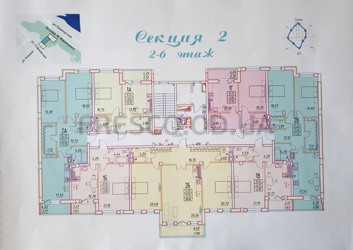 ЖК Дом Потоцкого план 2 секции 2-6 этаж