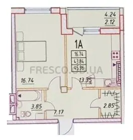 Однокомнатная квартира · 45.96 м² · ЖК Дом Потоцкого