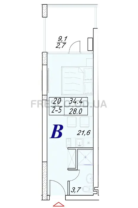 Апартамент-студия · 34.4 м² · Best Resort Apartments