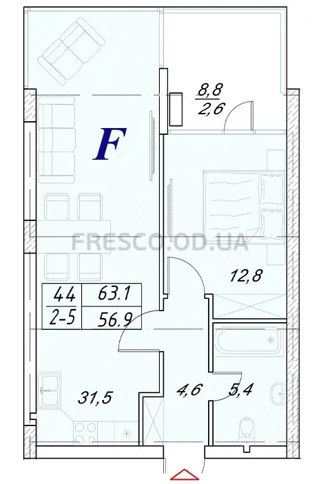 Двухкомнатные апартаменты · 63.1 м² · Best Resort Apartments
