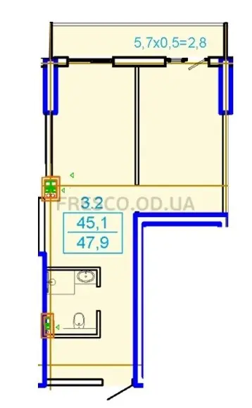 Однокомнатная квартира · 47.9 м² · ЖК ЭЛЛАДА