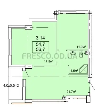Двухкомнатные апартаменты · 56.7 м² · ЖК Бриз Марин