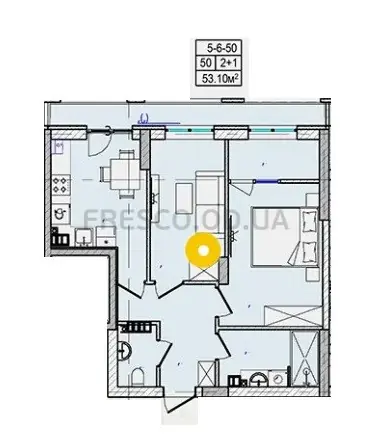 Двухкомнатная квартира · 53.1 м² · ЖК Голден Сити