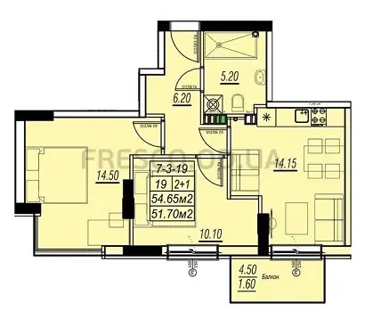 Двухкомнатная квартира · 53.1 м² · ЖК Голден Сити