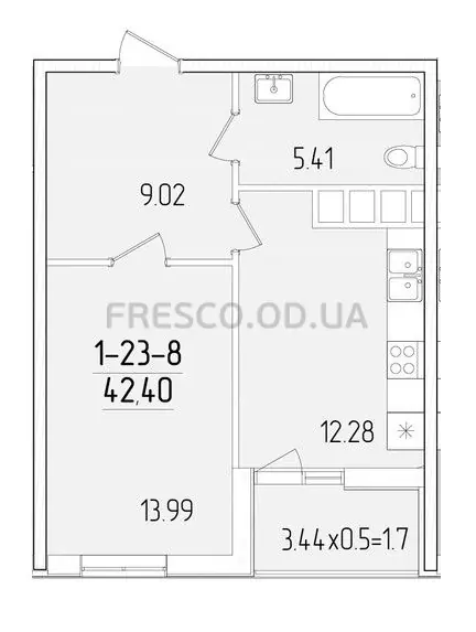 Однокомнатная квартира · 41.5 м² · ЖК 68 Жемчужина