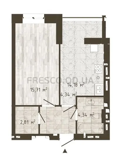 Однокомнатная квартира · 39.65 м² · ЖК Одесская Чайка