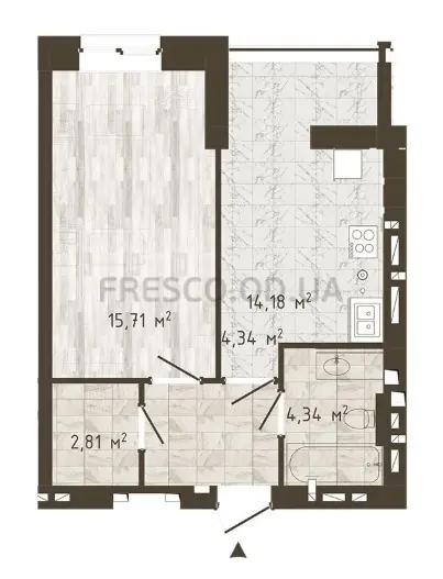Однокомнатная квартира · 41.38 м² · ЖК Одесская Чайка
