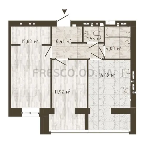 Двухкомнатная квартира · 53.97 м² · ЖК Одесская Чайка