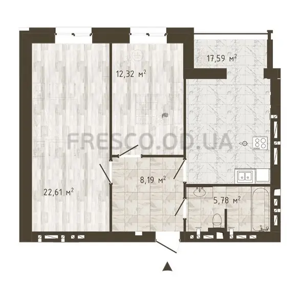 Двухкомнатная квартира · 63.88 м² · ЖК Одесская Чайка