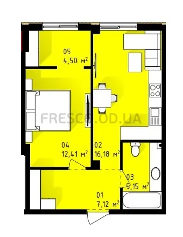 Однокомнатная квартира · 44.8 м² · ЖК Теплый дом плюс