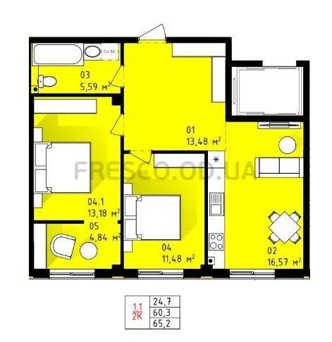 Двухкомнатная квартира · 64.6 м² · ЖК Теплый дом плюс