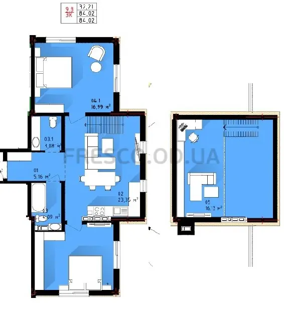 Трёхкомнатная квартира · 83.9 м² · ЖК Теплый дом плюс
