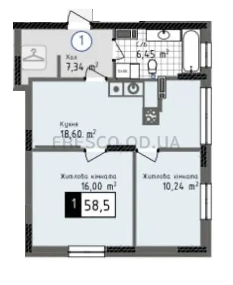 Двухкомнатная · 58.5 м² · ЖК Одеса Сити