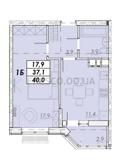 Однокомнатная квартира · 40.0 м² · ЖК Прохоровский квартал