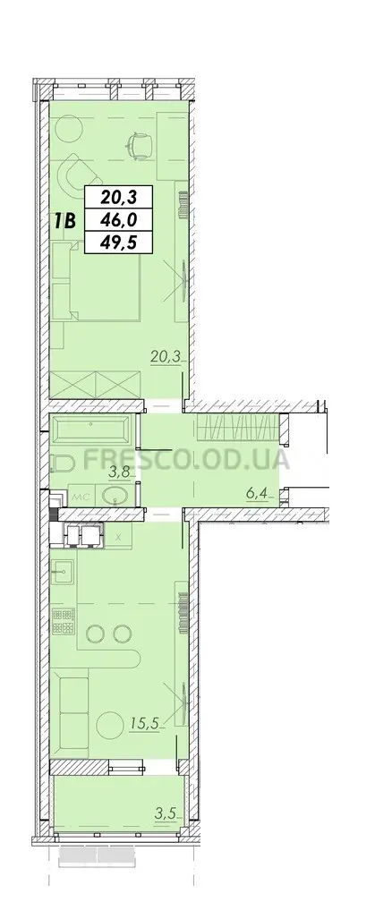 Однокомнатная квартира · 49.5 м² · ЖК Прохоровский квартал