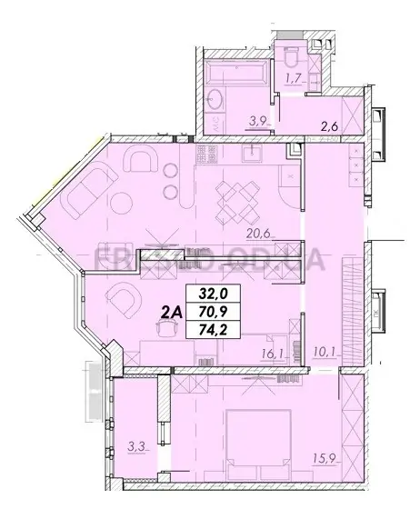 Двухкомнатная квартира · 74.2 м² · ЖК Прохоровский квартал