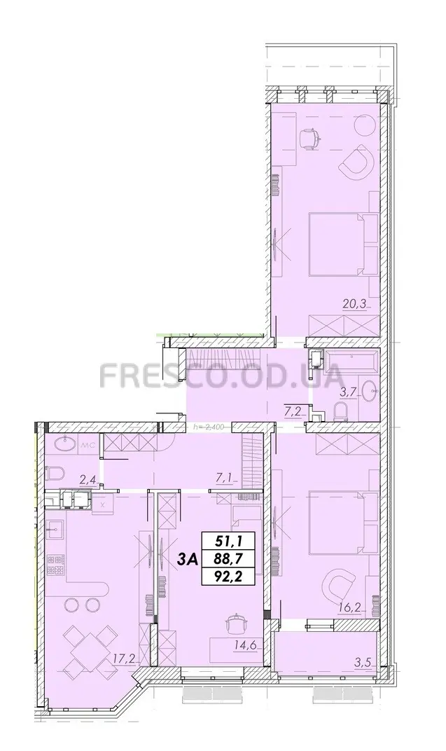 Трёхкомнатная квартира · 92.2 м² · ЖК Прохоровский квартал