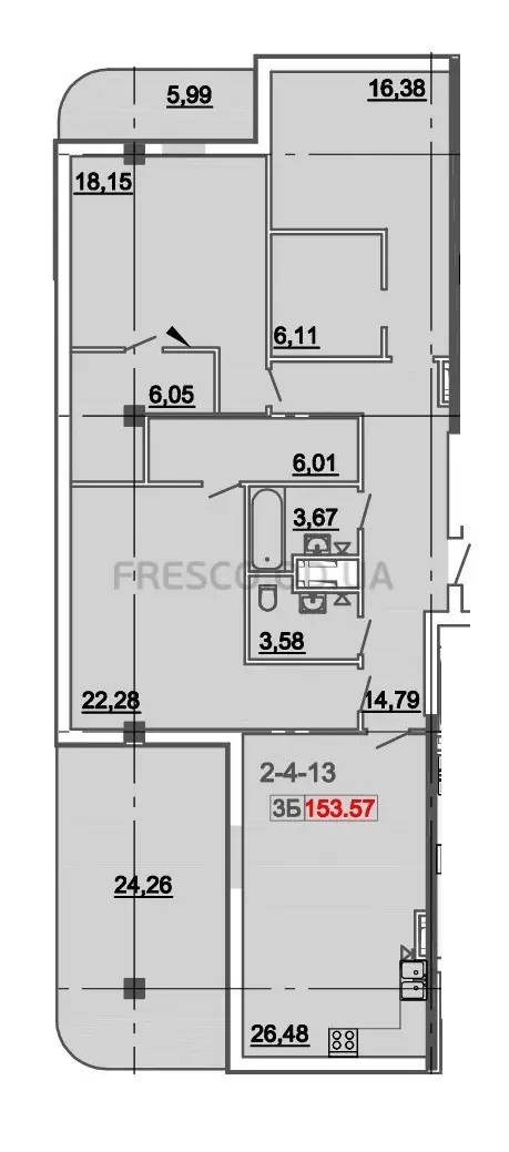 Трёхкомнатная квартира · 153.57 м² · Кадорр на Даче Ковалевского