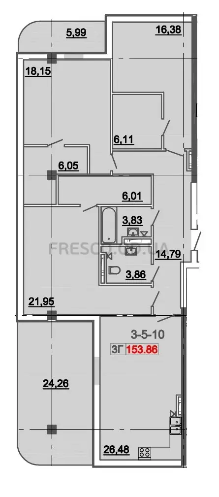 Трёхкомнатная квартира · 153.86 м² · Кадорр на Даче Ковалевского