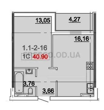 Однокомнатная квартира · 40.9 м² · Кадорр на Даче Ковалевского