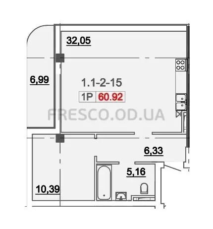 Двухкомнатная квартира · 60.92 м² · Кадорр на Даче Ковалевского