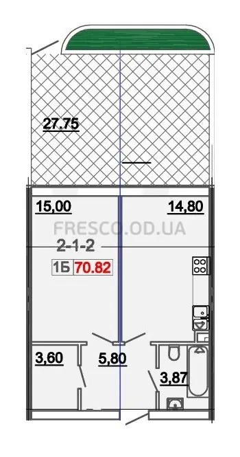 Однокомнатная квартира · 70.82 м² · Кадорр на Даче Ковалевского