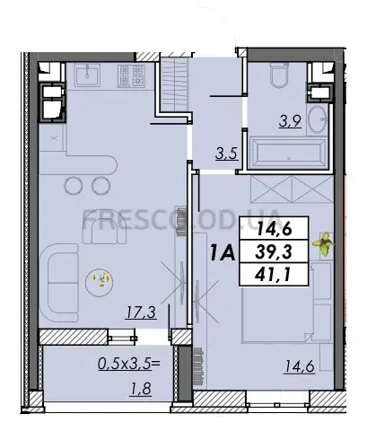 Однокомнатная квартира · 41.1 м² · ЖК RealPark (Реал Парк)