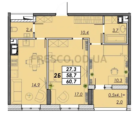 Двухкомнатная квартира · 60.7 м² · ЖК RealPark (Реал Парк)