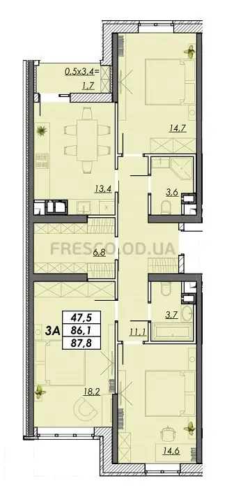 Трёхкомнатная квартира · 87.8 м² · ЖК RealPark (Реал Парк)