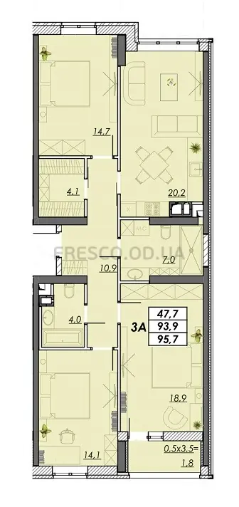Трёхкомнатная квартира · 95.7 м² · ЖК RealPark (Реал Парк)