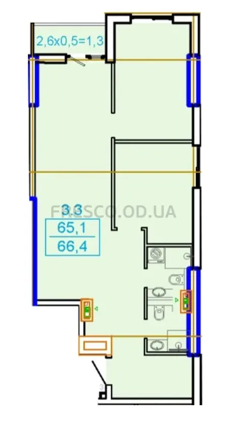 Двухкомнатная квартира · 66.4 м² · ЖК ЭЛЛАДА