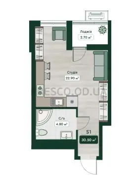 Студия · 30.5 м² · ЖК Эра Фэмили