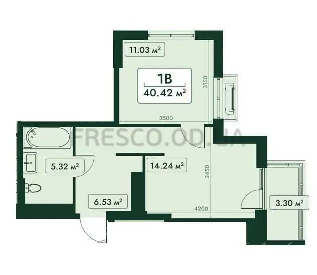 Однокомнатная квартира · 40.46 м² · ЖК Эра Фэмили