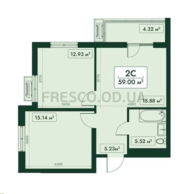 Двухкомнатная квартира · 59.0 м² · ЖК Эра Фэмили