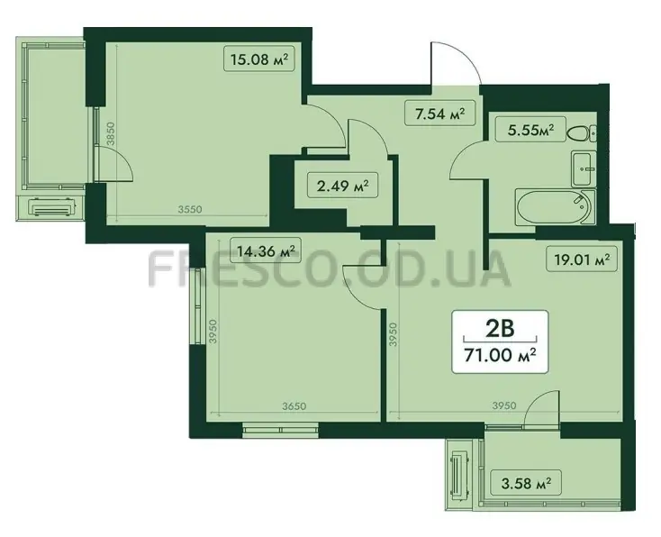 Двухкомнатная квартира · 71.0 м² · ЖК Эра Фэмили